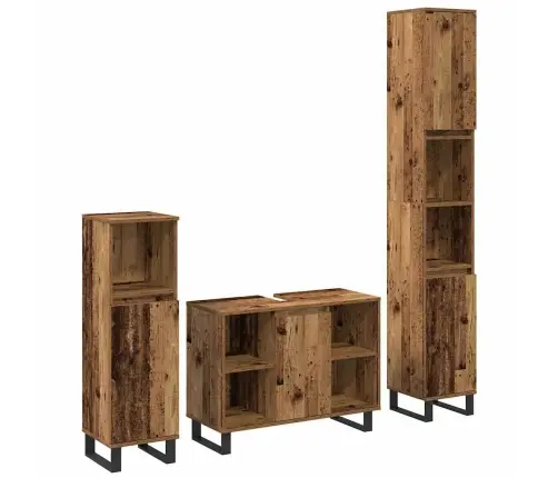 3 Daļu Vannas Istabas Mēbeļu Komplekts Vecā Koka Inženieru Koksne Vidaxl