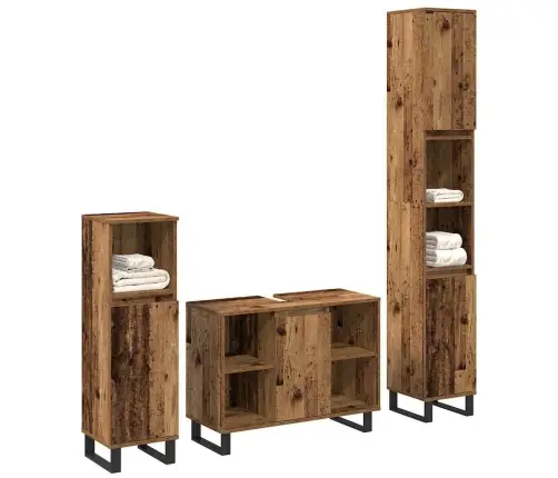 3 Daļu Vannas Istabas Mēbeļu Komplekts Vecā Koka Inženieru Koksne Vidaxl