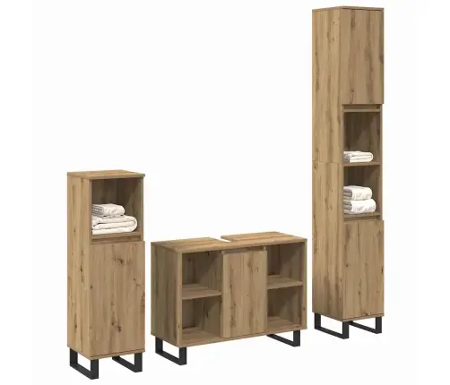 3 Daļu Vannas Istabas Mēbeļu Komplekts Amatnieku Ozols Inženierijas Koks Vidaxl