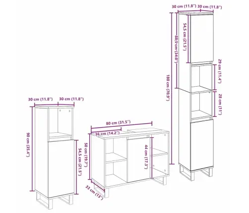 3 Daļu Vannas Istabas Mēbeļu Komplekts Amatnieku Ozols Inženierijas Koks Vidaxl