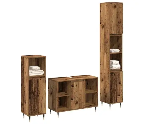 3 Gabalu Vannasistabas Mēbeļu Komplekts Vecs Koks Vidaxl
