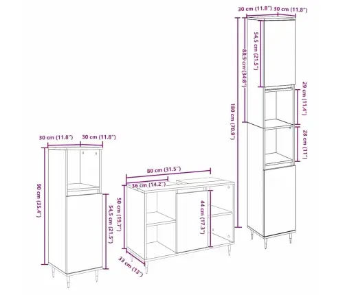 3 Gabalu Vannasistabas Mēbeļu Komplekts Vecs Koks Vidaxl