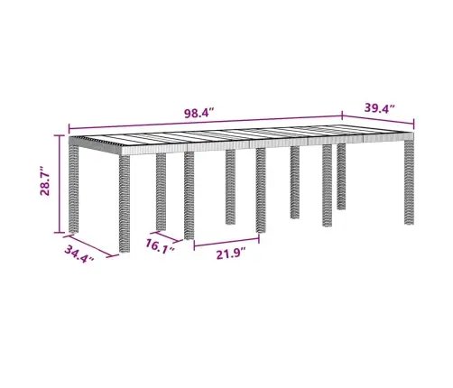 Dārza Galds Antracīts 250X100X73 Cm Poly Rattan Vidaxl