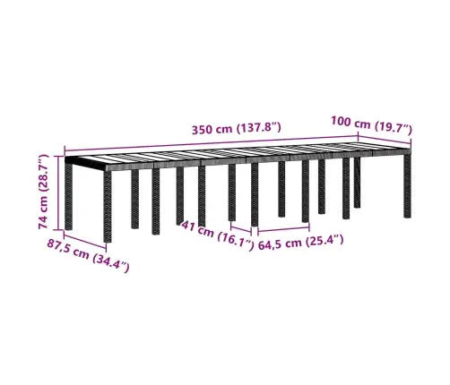 Dārza Galds Antracīts 350X100X73 Cm Poli Rattan Vidaxl
