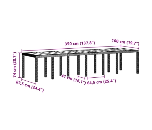 Dārza Galds Balts 350X100X73 Cm Poly Rattan Vidaxl