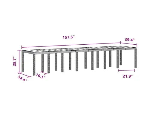 Dārza Galds Antracīts 400 X 100 X 73 Cm, Poli Ratan Vidaxl