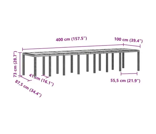 Sodo Valgymo Stalas Antracitas 400 X 100 X 73 Cm Poliratanas