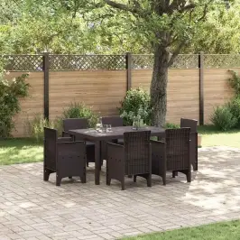 Aia Söögilaudade Komplekt 7 Pcs Pruun Polt Rattan