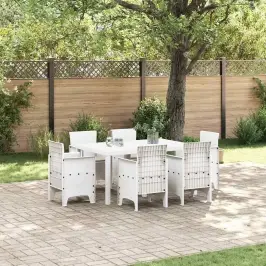 Dārza Ēdamgalds 7 Pcs Balts Polt Rattan Vidaxl