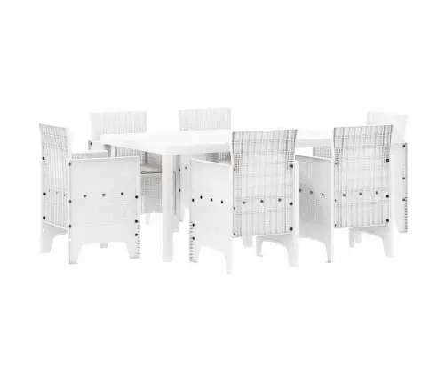Dārza Ēdamgalds 7 Pcs Balts Pe Ratan Vidaxl