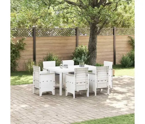 Aia Söögilaudade Komplekt 7 Pcs Valge Polt Rattan