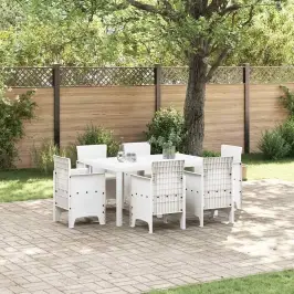 Dārza Ēdamgalds 7 Pcs Balts Polt Rattan Vidaxl