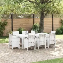 Aia Söögilaudade Komplekt 9 Pcs Valge Polt Rattan