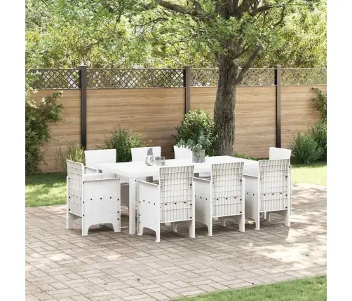 Aia Söögilaudade Komplekt 9 Pcs Valge Polt Rattan