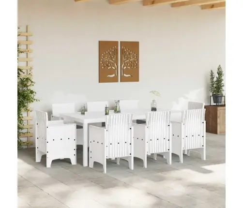 Aia Söögilaudade Komplekt 9 Pcs Valge Polt Rattan