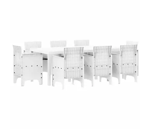 Aia Söögilaudade Komplekt 9 Pcs Valge Polt Rattan