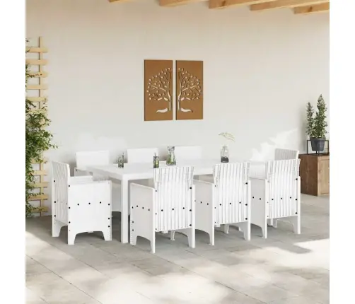 Dārza Ēdamgalds 9 Pcs Balts Poli Ratanis, Temperēts Stikls Vidaxl