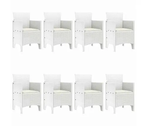 Dārza Ēdamgalds 9 Pcs Balts Poli Ratanis, Temperēts Stikls Vidaxl