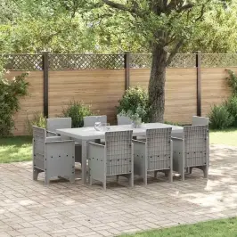 Dārza Ēdamgalds 9 Pcs Gaiši Pelēks Polt Rattan Vidaxl
