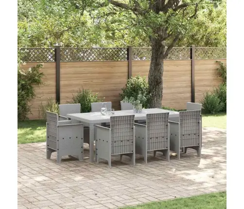 Dārza Ēdamgalds 9 Pcs Gaiši Pelēks Mākslīgā Rotangpalma Vidaxl