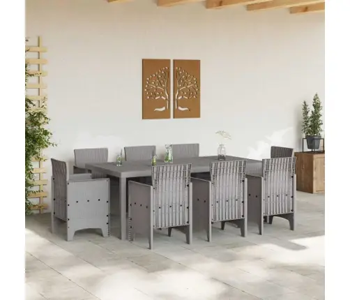 Dārza Ēdamgalds 9 Pcs Gaiši Pelēks Mākslīgā Rotangpalma Vidaxl