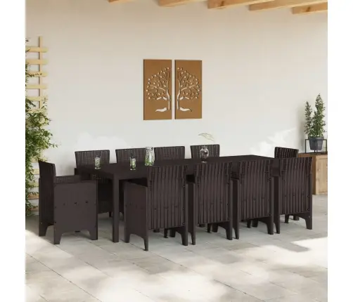 Dārza Galds 11 Pcs Brūna 250 X 100 X 73 Cm Rotangpalma Vidaxl