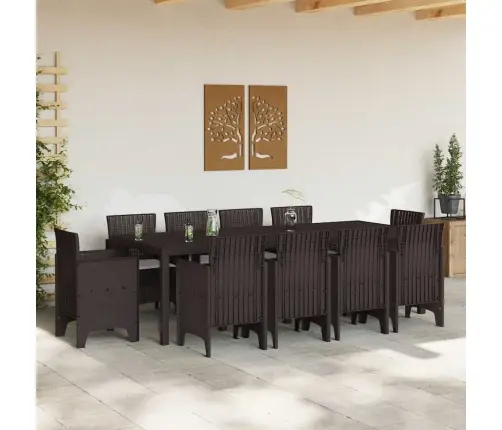 Dārza Ēdamgalds 11 Pcs Brūna 250 X 100 X 73 Cm Pe Ratan Vidaxl