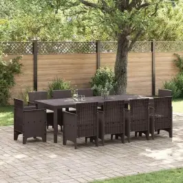Dārza Ēdamgalds 11 Pcs Brūna Polt Rattan Vidaxl