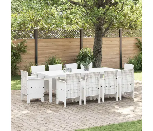 Dārza Galds 11 Pcs Balts 250 X 100 X 73 Cm Plastmasa, Rattan Vidaxl