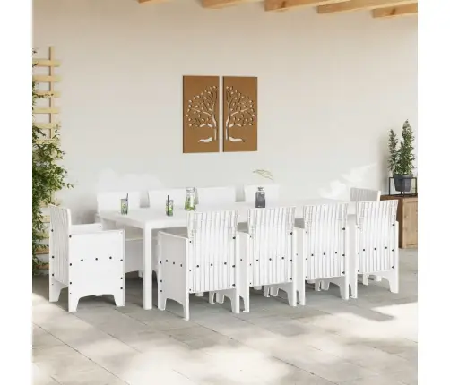 Dārza Galds 11 Pcs Balts 250 X 100 X 73 Cm Plastmasa, Rattan Vidaxl