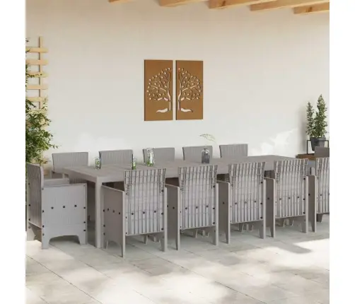 Sodo Valgomojo Komplektas 13 Pcs Šviesiai Pilka Poli Ratanas