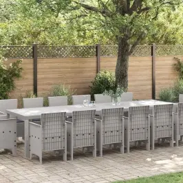 Dārza Ēdamgalds 15 Pcs Gaiši Pelēks Polt Rattan Vidaxl