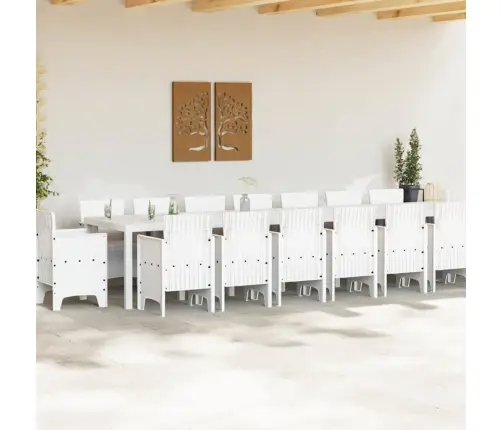 Dārza Galds 17 Pcs Balts 16 Sēdvietas Rattan / Metāls Vidaxl