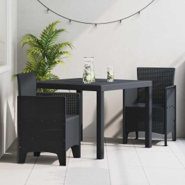 Sodo Valgomojo Komplektas 3 Pcs Antracitas Polt Ratanas