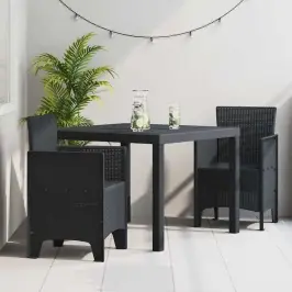 Dārza Ēdamgalds 3 Pcs Antracīts Polt Rattan Vidaxl