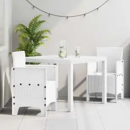 Aia Söögilaudade Komplekt 3 Pcs Valge Polt Rattan