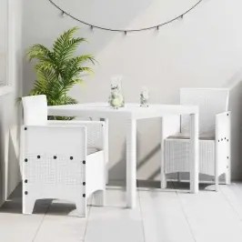 Aia Söögilaudade Komplekt 3 Pcs Valge Polt Rattan