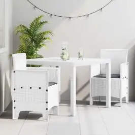 Dārza Ēdamgalds 3 Pcs Balts Polt Rattan Vidaxl
