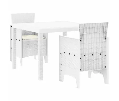 Dārza Galds 3 Pcs Balts 100 X 100 X 73 Cm Mākslīgā Rotangpalma Vidaxl