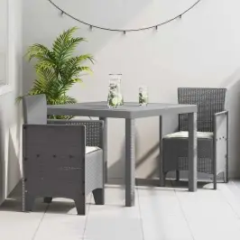 Dārza Ēdamgalds 3 Pcs Gaiši Pelēks Polt Rattan Vidaxl