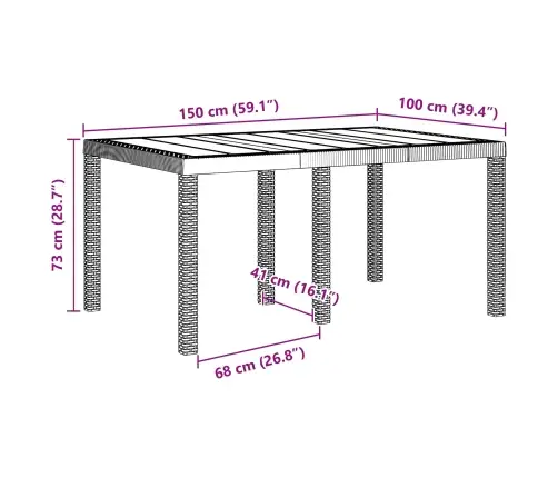 Dārza Galds 5 Pcs Brūna 150 X 100 X 73 Cm Plastmasa Vidaxl