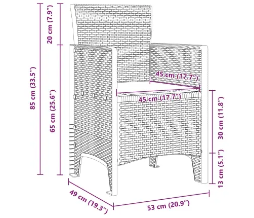 Dārza Galds 5 Pcs Brūna 150 X 100 X 73 Cm Plastmasa Vidaxl