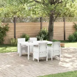 Dārza Ēdamgalds 5 Pcs Balts Polt Rattan Vidaxl