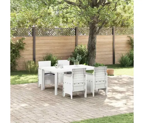 Dārza Ēdamgalds 5 Pcs Balts 150 X 100 X 73 Cm Pe Ratan Vidaxl