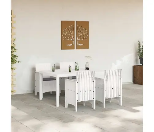 Dārza Ēdamgalds 5 Pcs Balts 150 X 100 X 73 Cm Pe Ratan Vidaxl