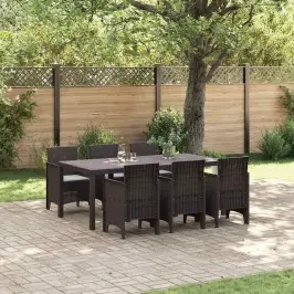 Dārza Ēdamgalds 7 Pcs Brūna Polt Rattan Vidaxl
