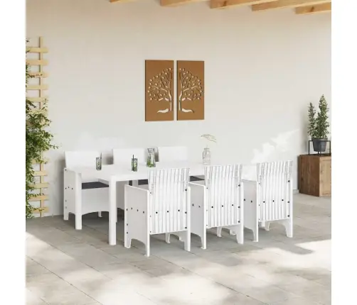 Aia Söögilaudade Komplekt 7 Pcs Valge Polt Rattan