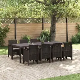 Dārza Ēdamgalds 9 Pcs Brūna Polt Rattan Vidaxl