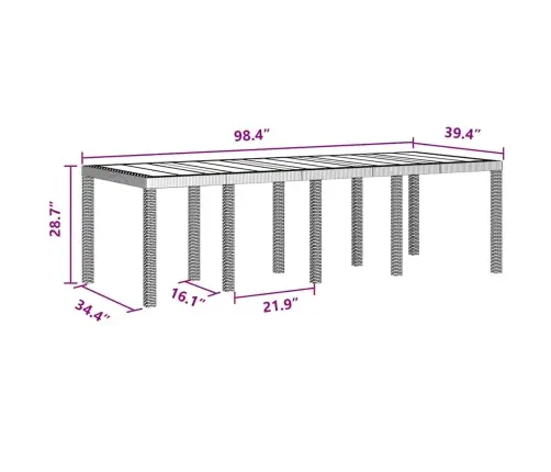 Dārza Ēdamgalds 9 Pcs Brūna 250 X 100 X 73 Cm Vidaxl