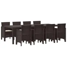 Aia Söögilaudade Komplekt 9 Pcs Pruun Polt Rattan